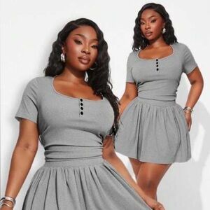 Stylish Gray Short Sleeve Skirt Set